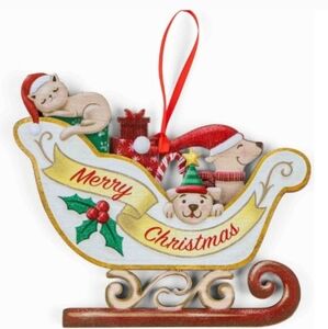 iHeart Dogs Merry Christmas Wooden Sleigh Ornament